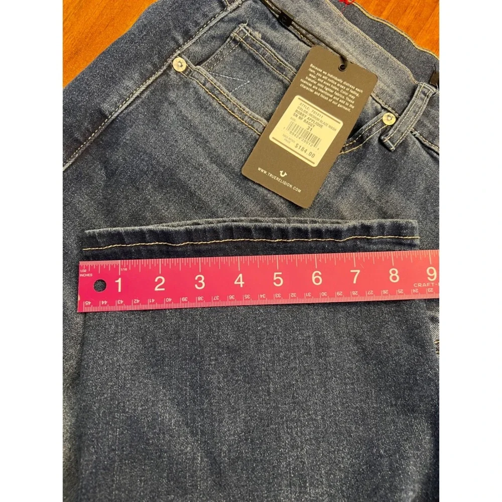 True Religion Bobby Applique Jeans Mens‎ 32W 32L Medium Blaze Wash TR Logo NWT